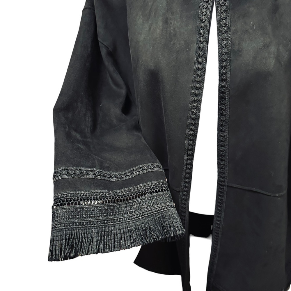 ZARA Faux Suede Fringed Trim Boho Jacket in Black Medium Women’s Festival - Picture 11 of 15